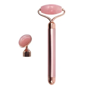 Yiwu- Rodillo vibrador para masajes faciales - BL11029 y herramienta gua sha sobre fondo blanco.