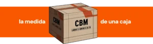 Hola Yiwu- Ilustración de una caja de cartón con la etiqueta "CBM" sobre un fondo naranja y blanco, junto con el texto en español "la medida de una caja", que invita a los espectadores a explorar cómo calcular CBM para obtener soluciones de embalaje precisas.